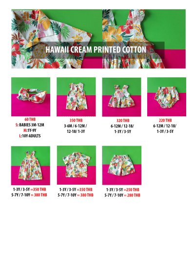 PRICE AND SIZE CHART