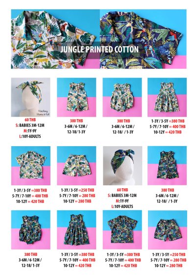 PRICE AND SIZE CHART