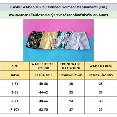 PRICE AND SIZE CHART