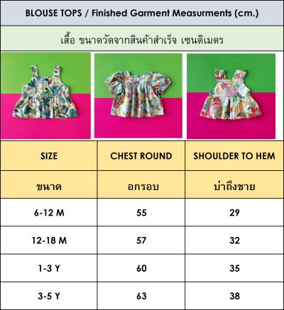 PRICE AND SIZE CHART