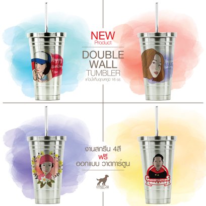 ใหม่ล่าสุด แก้วสแตนเลสสตีลสกรีนแบบสองชั้น วาดหน้าการ์ตูนฟรี