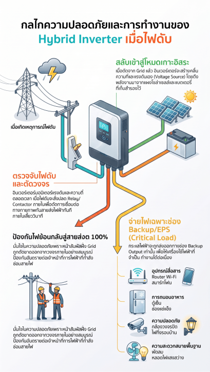 กลไกการทำงานของ Hybrid inverter เมื่อไฟดับ