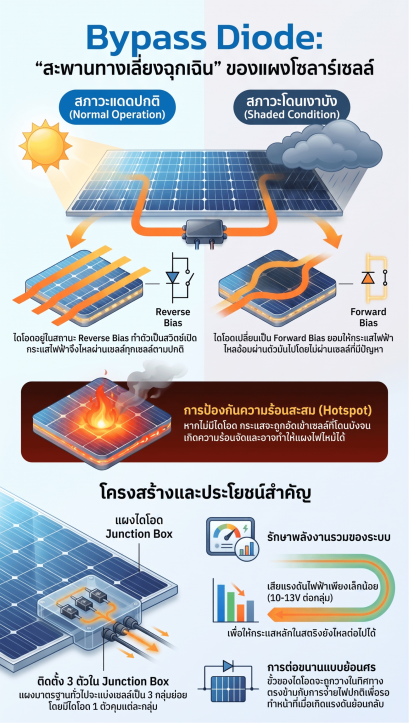 การทำงานของ Bypass Diode ของแผงโซลาร์เซลล์