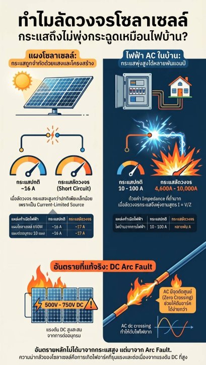 ทำไมแผงโซลาร์เซลล์เวลาเกิดการ short-circuit กระแสถึงไม่สูงมาก?