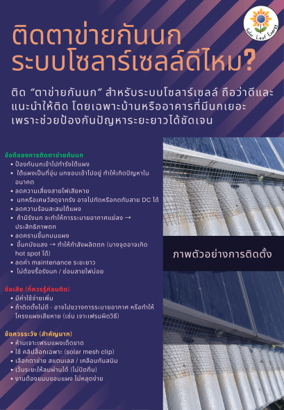 ติดตาข่ายกันนกสำหรับระบบโซลาร์เซลล์ดีไหม?