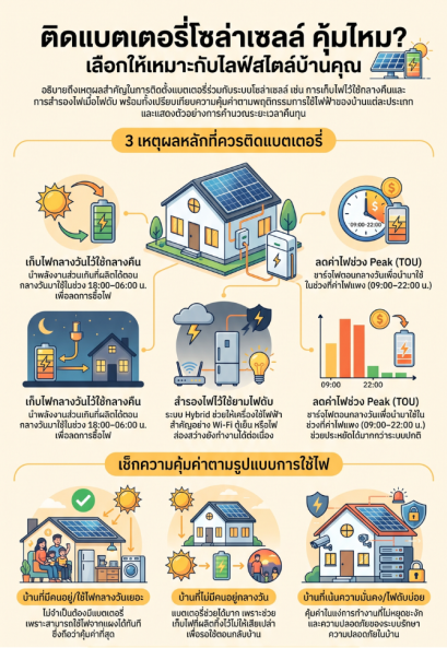 ติดแบตเตอรี่ระบบโซล่าร์เซลล์ คุ้มไหม?