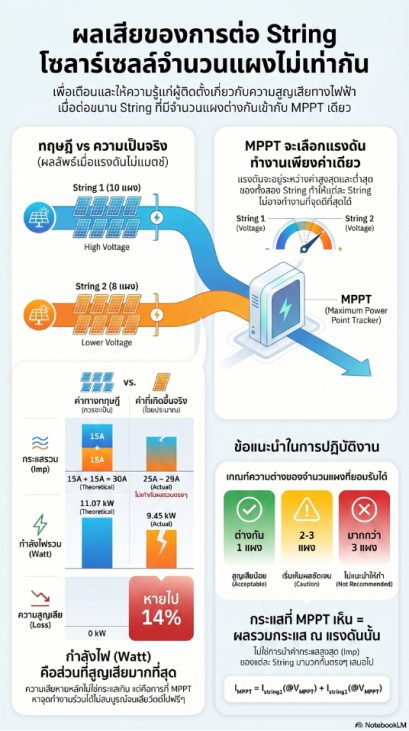 ผลเสียของการต่อแผงโซลาร์เซลล์จำนวนไม่เท่ากัน?