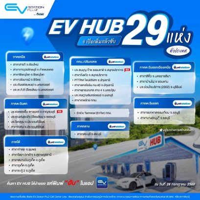 EV HUB อัพเดต : เปิดแล้ว 29 แห่ง