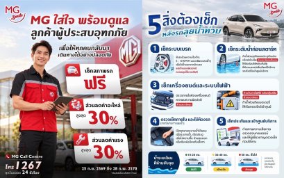 เอ็มจี บริการตรวจเช็กสภาพรถฟรี มอบส่วนลดค่าอะไหล่ และค่าแรงสูงสุด 30% แบ่งเบาภาระผู้ประสบอุทกภัย