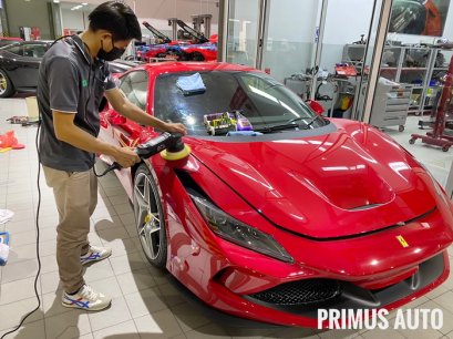 ขัดฟื้นฟูสภาพสีรถ Ferrari F8 Tributo ด้วยผลิตภัณฑ์ 3D Car Care และเครื่องขัดสีรถ Shine Mate รุ่น EX620