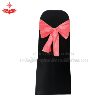 เก้าอี้บุนวมผ้าดำสวมตึง + โบว์สีชมพู