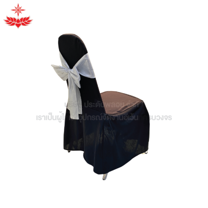 เก้าอี้บุนวม + ผ้าดำสวมปล่อย + โบว์สีเงิน