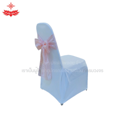 เก้าอี้บุนวม + ผ้าขาวสวมปล่อย + โบว์สีชมพู