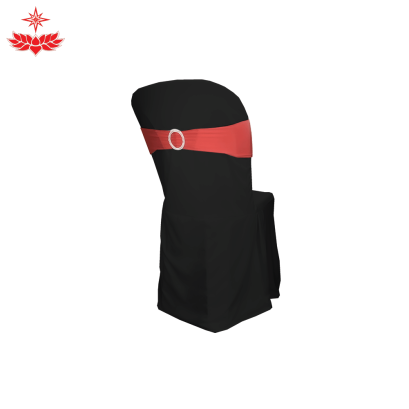 เก้าอี้พลาสติกสวมผ้าดำ + โบว์สีแดงวงกลม