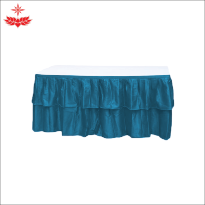 โต๊ะหน้าขาว 1.8x0.75/1.8x0.60 เมตร คลุมผ้าจีบสีฟ้า