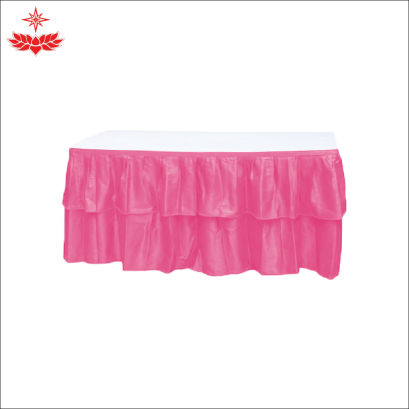โต๊ะหน้าขาว 1.8x0.75/1.8x0.60 เมตร คลุมผ้าจีบสีชมพู