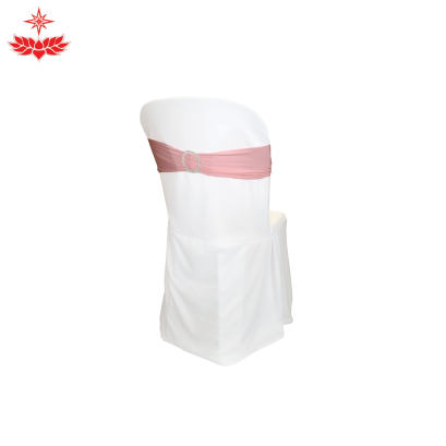 เก้าอี้พลาสติกสวมผ้าขาว + โบว์สีชมพูวงกลม