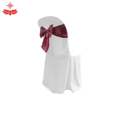 เก้าอี้พลาสติกสวมผ้าขาว + โบว์สีชมพู