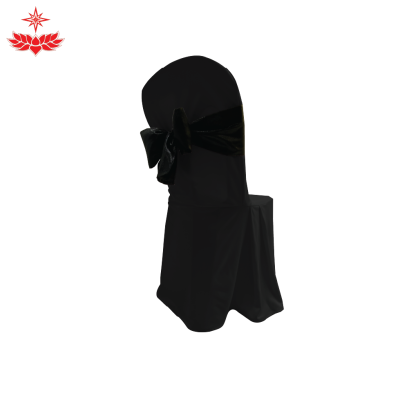 เก้าอี้พลาสติกสวมผ้าดำ + โบว์สีดำ