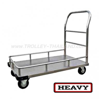 ST-11MR รถเข็นสี่ล้อพื้นสแตนเลส (มือจับพับไม่ได้ + ขอบกันตก)