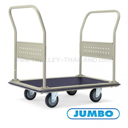 HB-212JT รถเข็นพื้นเหล็กชั้นเดียวแบบติดแผงแขวน มือจับ 2 ข้างพับไม่ได้ รับน้ำหนัก 370 กก. JUMBO