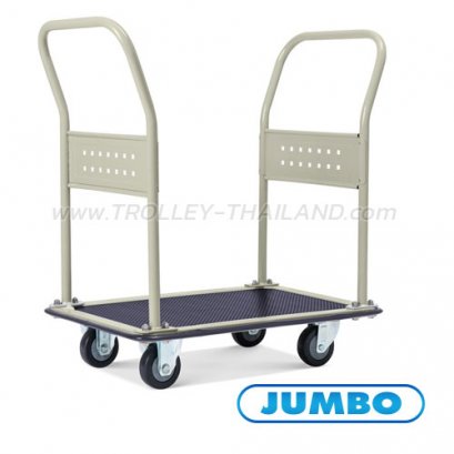 HL-112JT รถเข็นพื้นเหล็กชั้นเดียวแบบติดแผงแขวน มือจับ 2 ข้างพับไม่ได้ รับน้ำหนัก 220 กก. JUMBO