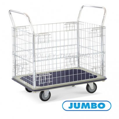 HL-113N รถเข็นพื้นเหล็กชั้นเดียว มือจับ 2 ข้างมีคอกล้อม Tall Panel รับน้ำหนัก 220 กก. JUMBO