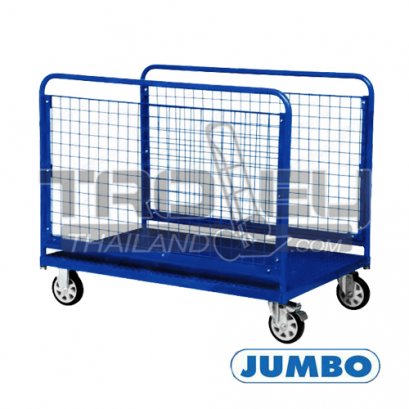 HTL-1208SS รถเข็นวัสดุทรงยาวและเป็นแผ่น แบบใช้ขนวัสดุแท่งหรือม้วน พื้นเหล็กลาย แผงข้างตะแกรง JUMBO