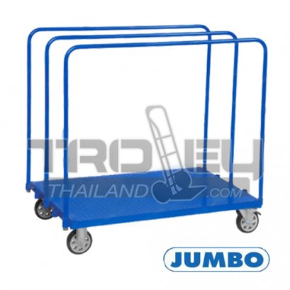 HTP-1208SM รถเข็นวัสดุทรงยาวและเป็นแผ่น แบบใช้ขนวัสดุแผ่น ราวกั้นปรับได้ พื้นเหล็กลาย ราวกั้นสูง 800 มม. JUMBO