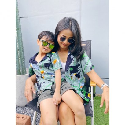 เสื้อฮาวาย เสื้อเด็ก เสื้อครอบครัว เด็ก&amp;ผู้ใหญ่ Hawaiian aloha Shirts ハワイアンシャツ (นกเงือก)