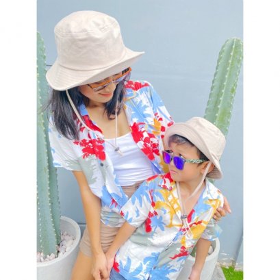 เสื้อฮาวาย เสื้อเด็ก เสื้อครอบครัว เด็ก&amp;ผู้ใหญ่ Hawaiian aloha Shirts  (มะพร้าว Colorful พื้นขาว)