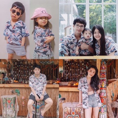 เสื้อฮาวาย เด็ก&amp;ผู้ใหญ่  เสื้อครอบครัว Hawaiian aloha Shirts ハワイアンシャツ (คลื่นนกกะเรียน)