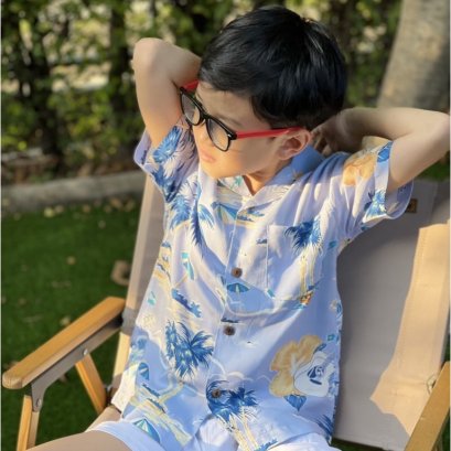 เสื้อฮาวาย เสื้อครอบครัว Hawaiian aloha Shirts (กีตาร์บลู)