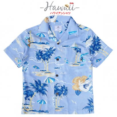 เสื้อฮาวาย เสื้อครอบครัว เด็ก&amp;ผู้ใหญ่ Hawaiian aloha Shirts (กีต้าบลู)