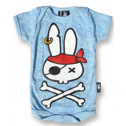 Six Bunnies PIRATE blue Baby Romper