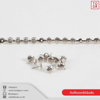 Mushroom head, flowers, silver, strands.