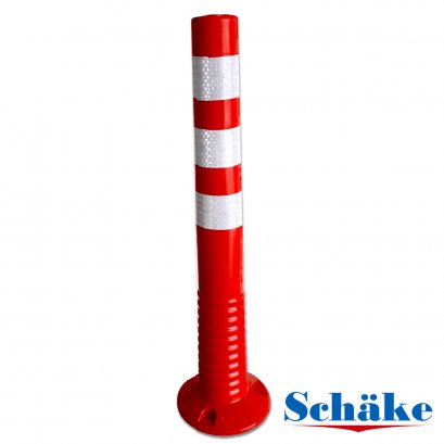 เสาจราจรหลักอ่อนสีส้ม ติดแถบสะท้อนแสงสีขาว