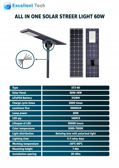 Solar Street Light 60W - (All in One)