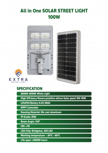 Solar Street Light 100W - (All in One)