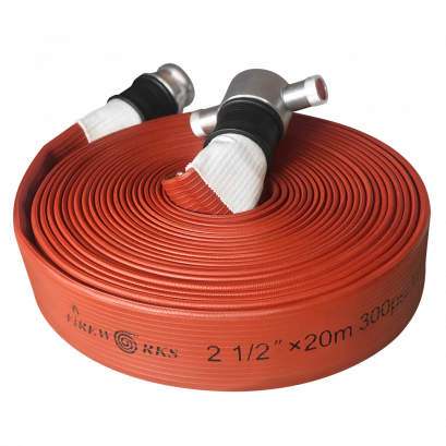 สายส่งน้ำดับเพลิง (FIREWORKS) ชนิดยาง 3 ชั้น 20 BAR สีแดง