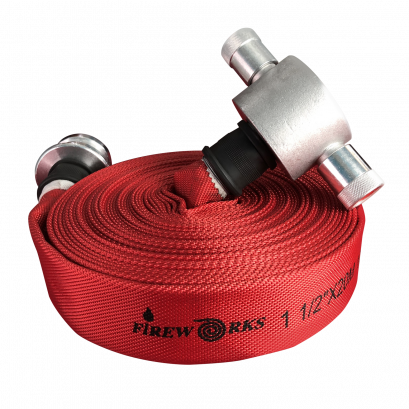 สายส่งน้ำดับเพลิง (FIREWORKS) ชนิดผ้าใบ 17 BAR  สีแดง