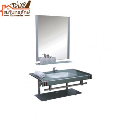 	ชุดกระจก+อ่างแก้วเคลือบสี H0628 ฮาวส์ สีเทาแถบแดง