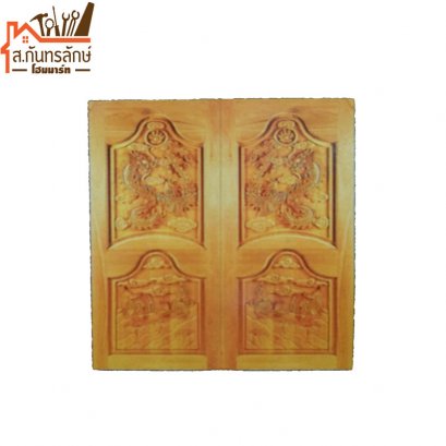 ประตูแกะสลัก 80x200 มังกรครึ่งปลาคาร์ฟ สยาแดง#803