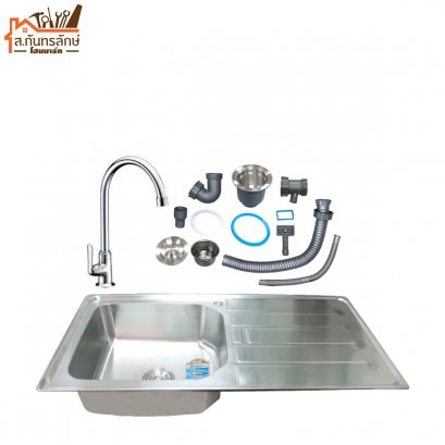 อ่างซิงค์ล้างจานสแตนเลส A301L Vegarr 1 หลุมมีที่พัก+ก๊อก เกรด304
