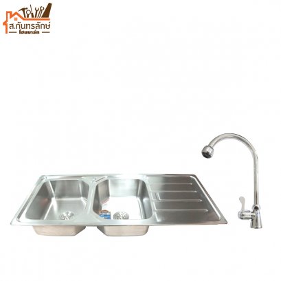 อ่างซิงค์ล้างจาน A302L Vegarr 2 มีที่พัก+ก็อก เกรด 304