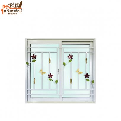 นต.อลูมิเนียม 120x110 สีขาว+มุ้ง+เหล็กดัด 2 บานเลื่อน PROVIDER