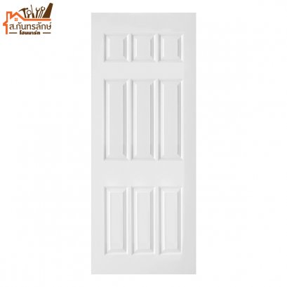ประตูพีวีซี 80x200 ลูกฟัก 9 ลูก A9 ช้างดอกบัว สีขาว
