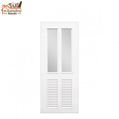 ประตูพีวีซี 80x200 กระจก 2 ช่อง เกล็ดล่าง สีขาว