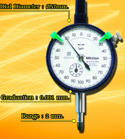 Dial gauge Range 0-2mm. Graduation 0.001mm.