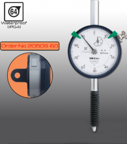 Dial Indicators Waterproof Long Stroke Type Range 0 - 20mm. Graduation 0.01mm.[series 2050S/2050SB]